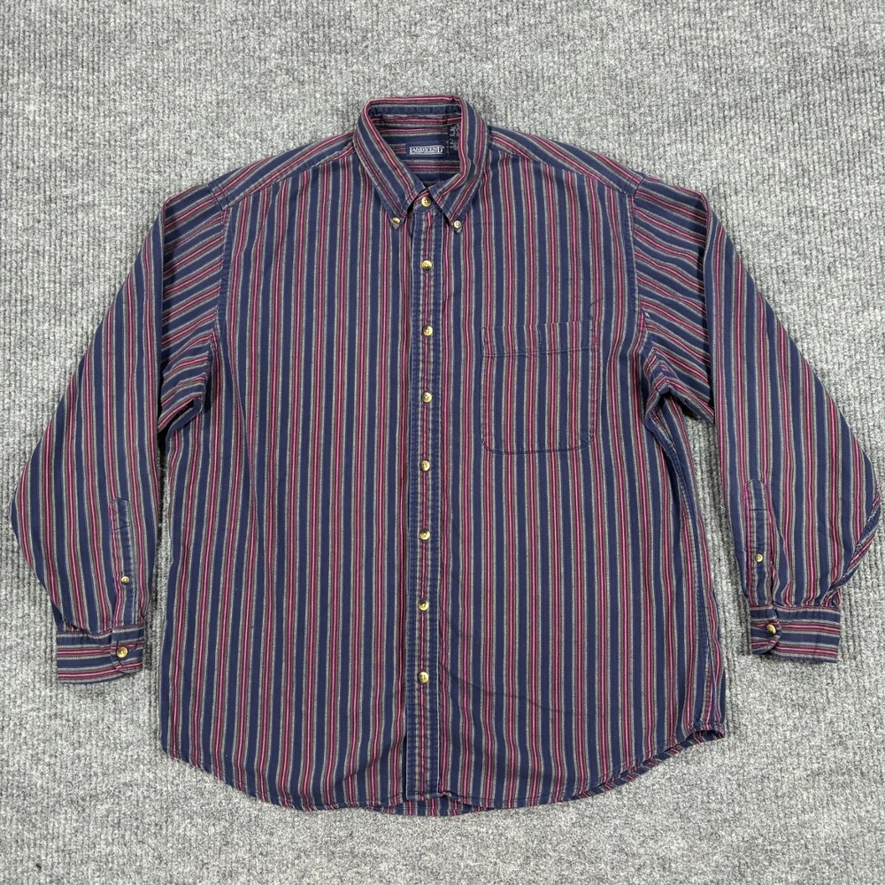 Vintage 90s Lands End Shirt Mens XL Tall Navy Multicolor Striped Button Down